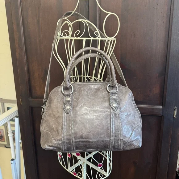 Frye Melissa Dome Satchel Gray Leather Crossbody Handbag - Picture 5 of 14